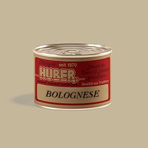 Bolognese Dosenwurst und Dosengerichte von der Metzgerei Huber aus Aulendorf
